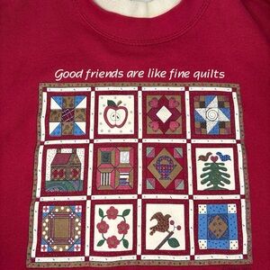 VNTG Women L Red Cottagecore Country Quilts Are Like Friends Pullover Sweatshirt
